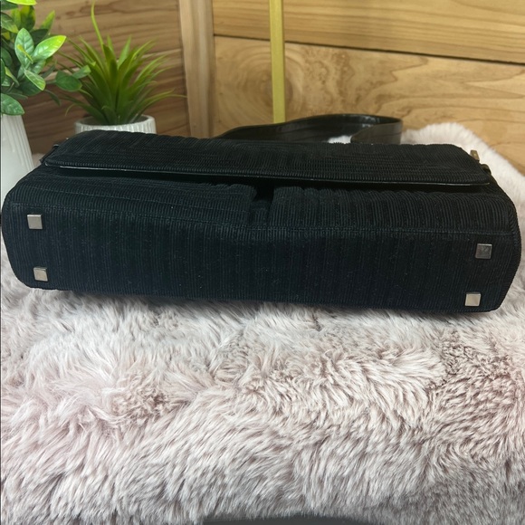 BALLY VINTAGE Black Corduroy Geometric Baguette Bag - PRISTINE - Picture 8 of 16